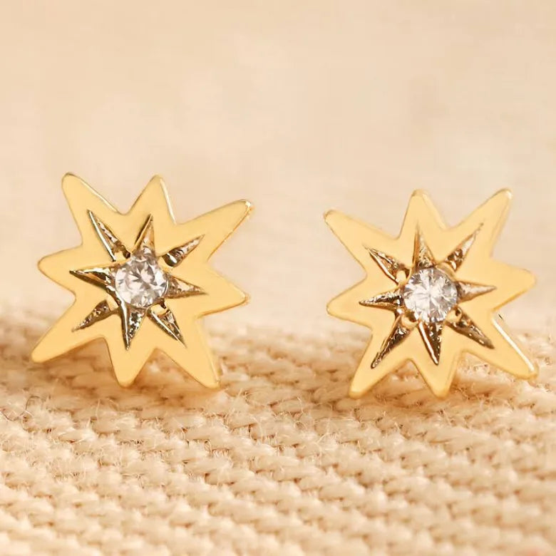 North Star Stud With Cz - Gold Plated