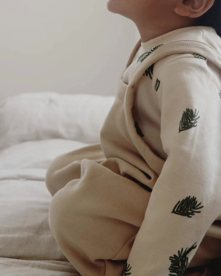 Organic Zoo warm sand dungarees available from www.thecollectivenz.com