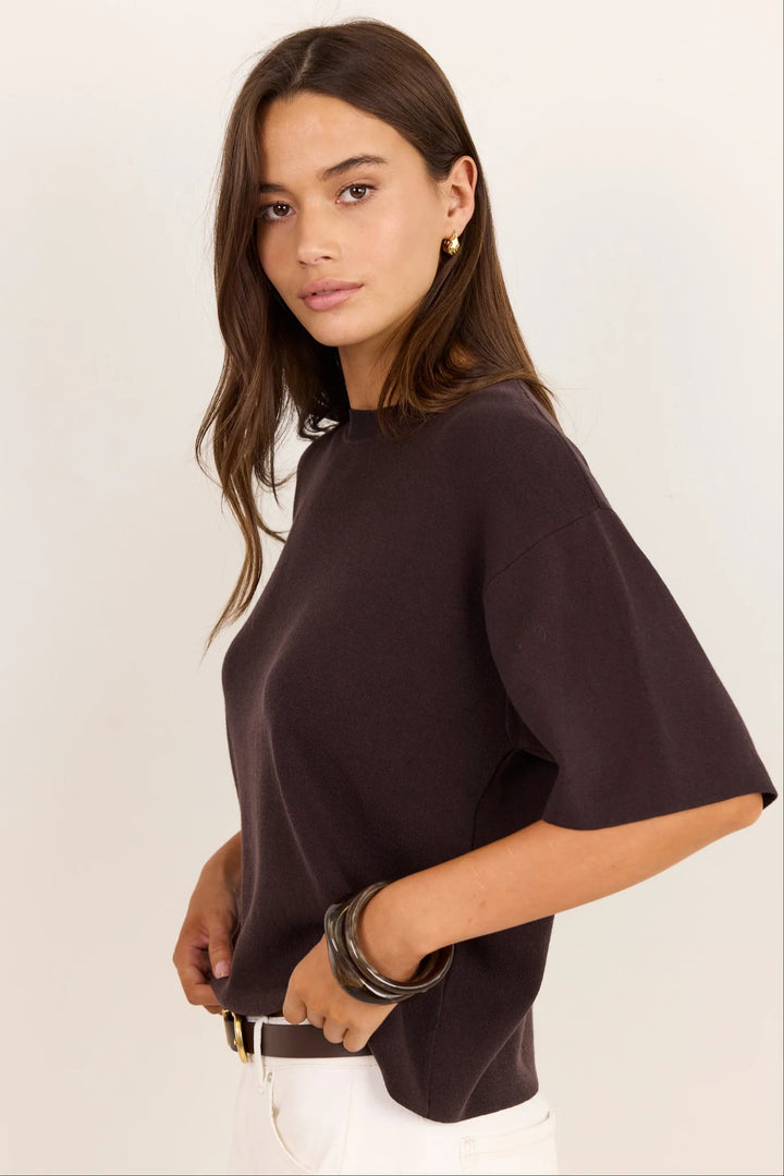 Intrepid Chocolate Relaxed Knit Tee | Stories Be Told