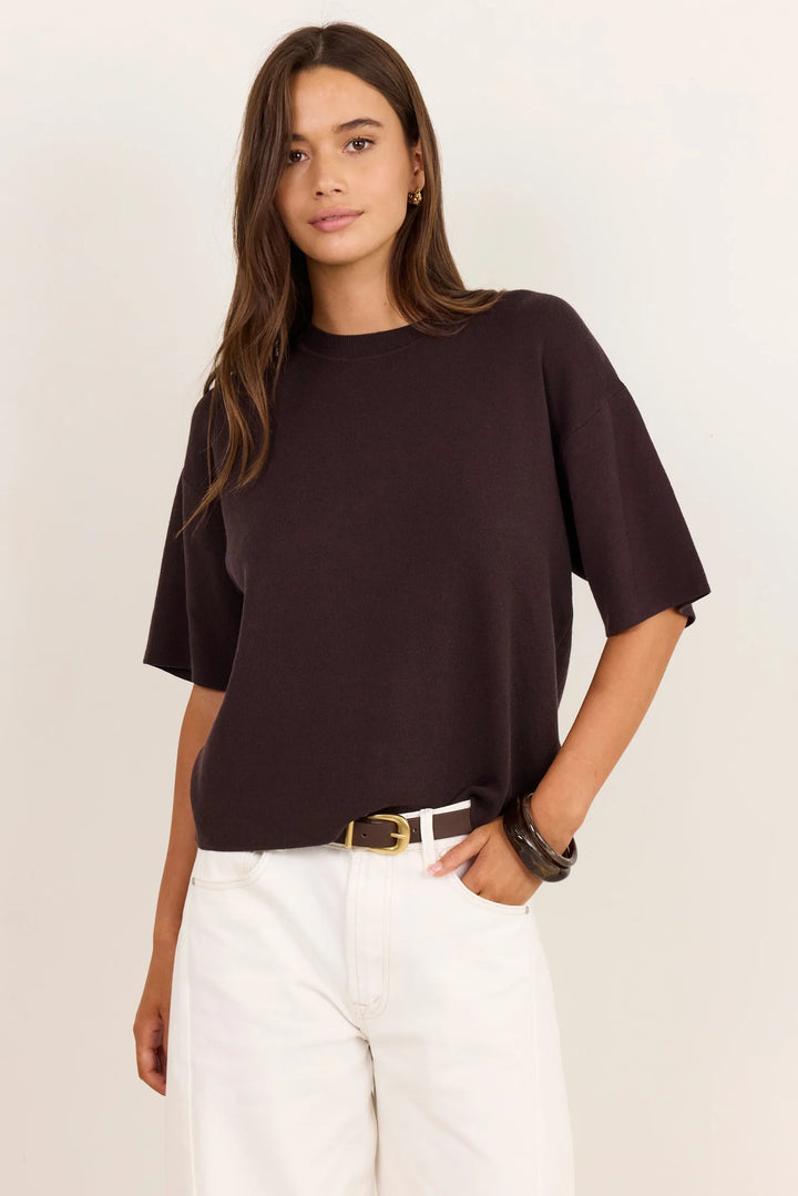 Intrepid Chocolate Relaxed Knit Tee | Stories Be Told