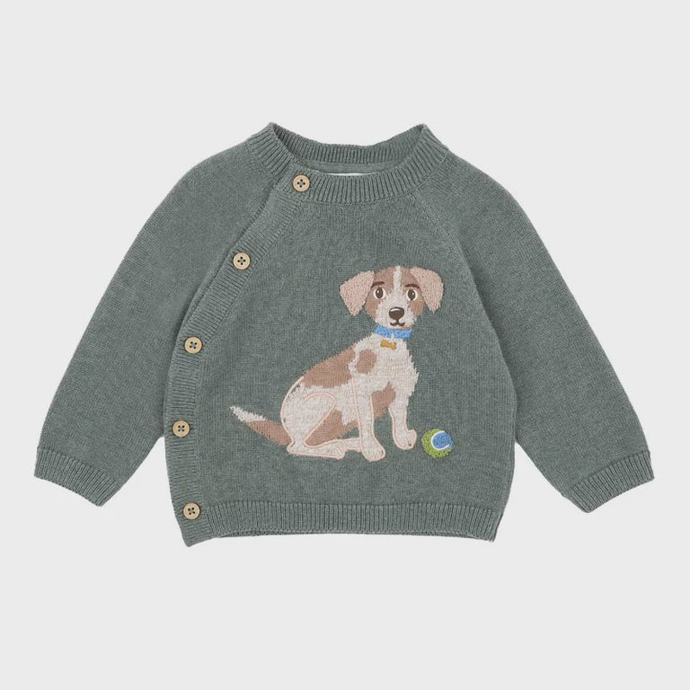 Children's sweater with a dog design on a white background