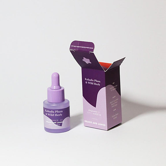 Purple skincare dropper bottle and packaging on a white background