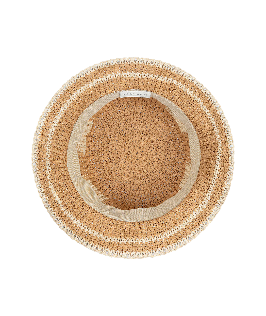 Beige straw hat with pearl embellishments on a white background