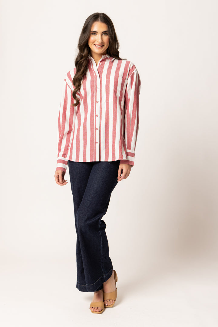 Leila & Luca Essential Shirt - Ruby Stripe