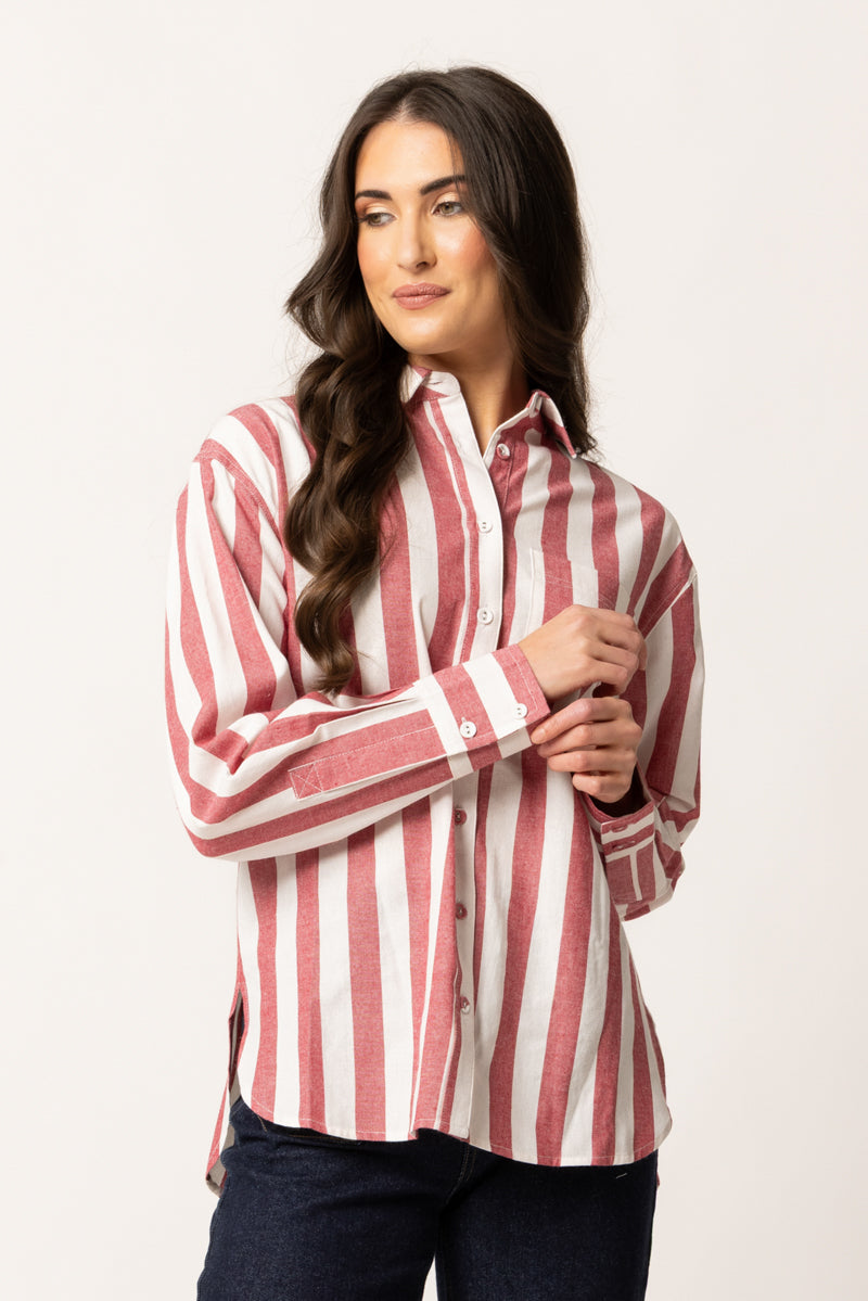 Leila & Luca Essential Shirt - Ruby Stripe