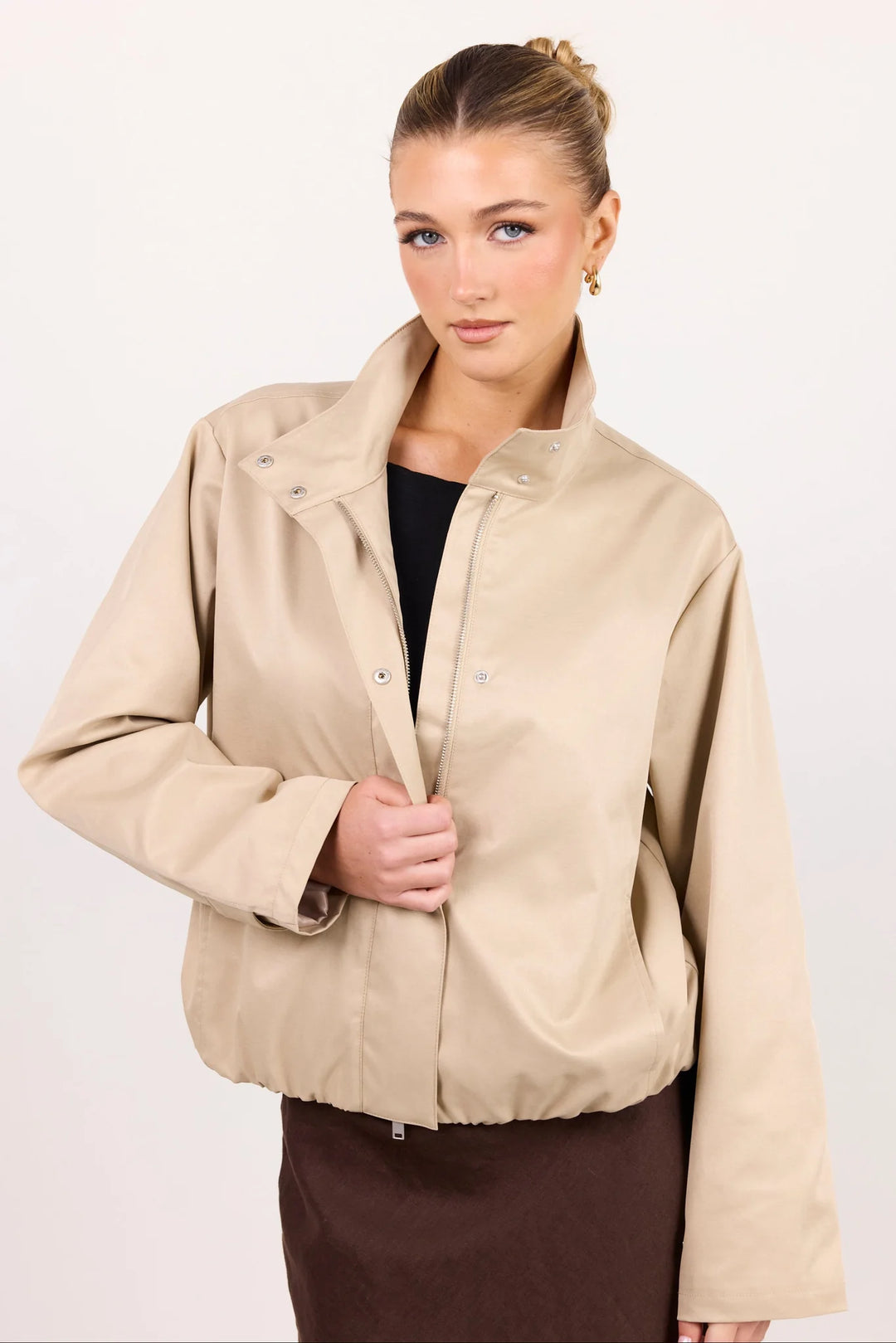Landscape Taupe Funnel Neck Track Jacket | Among The Brave