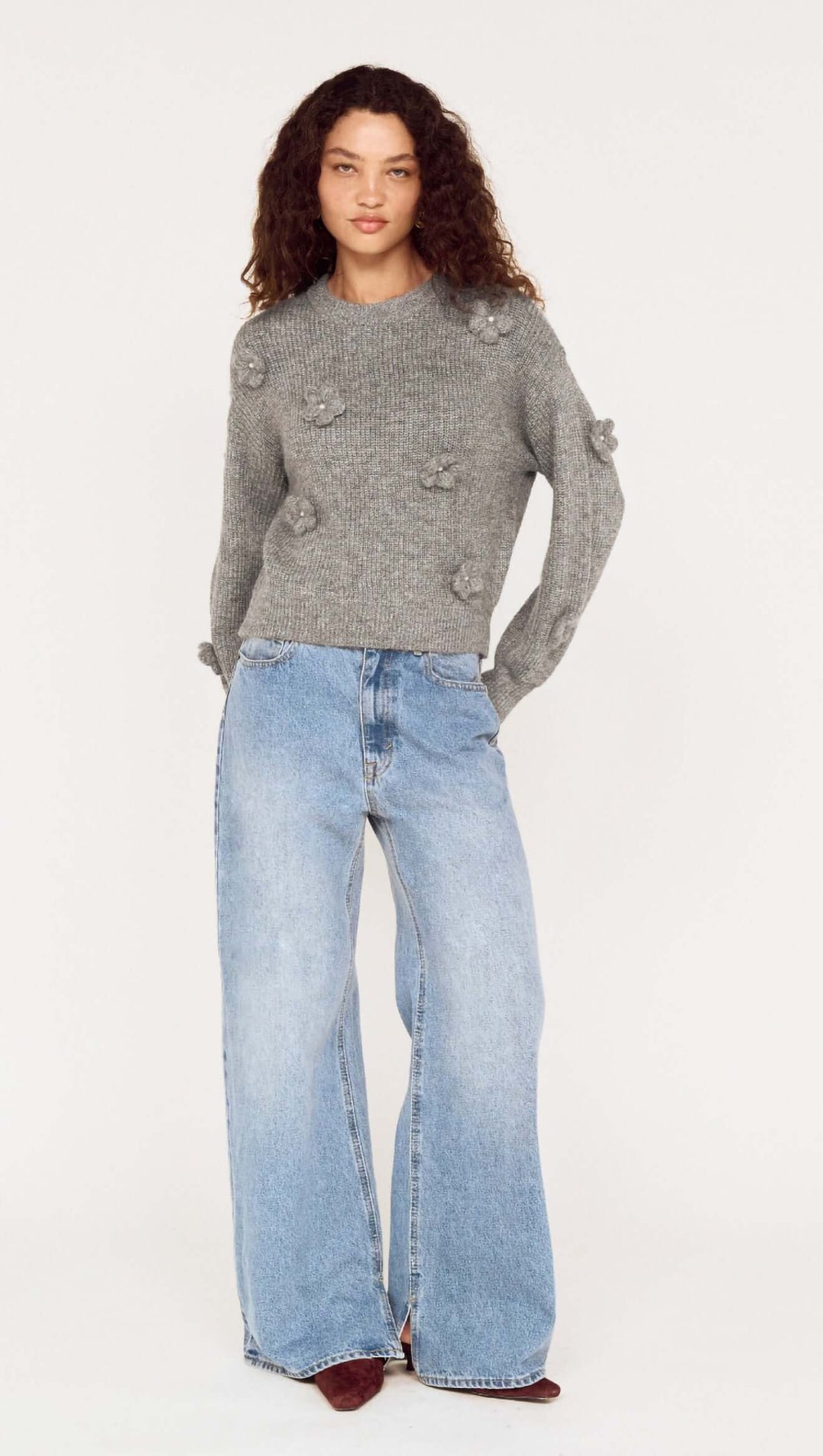 Vera floral Applique knit - Grey