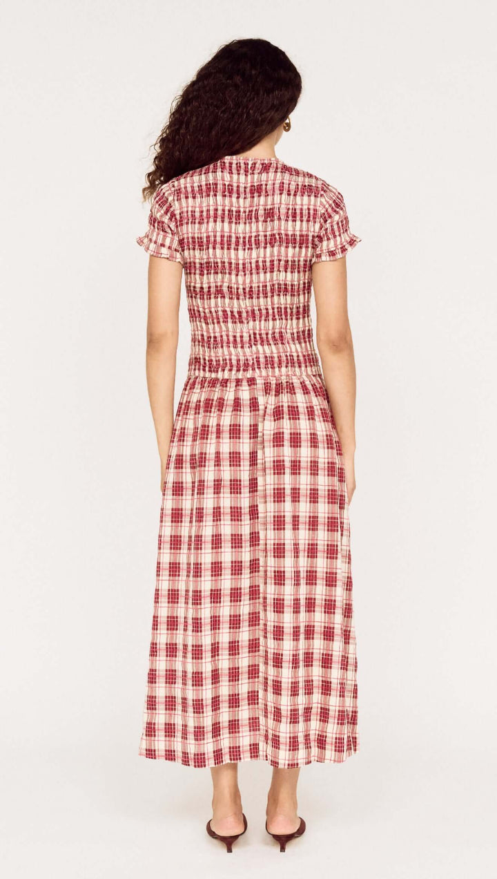 Anouk Shirred Midi Dress - Wine Check
