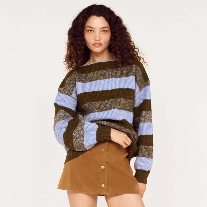 Avia Boat Neck Knit - Blue/Stone Stripe