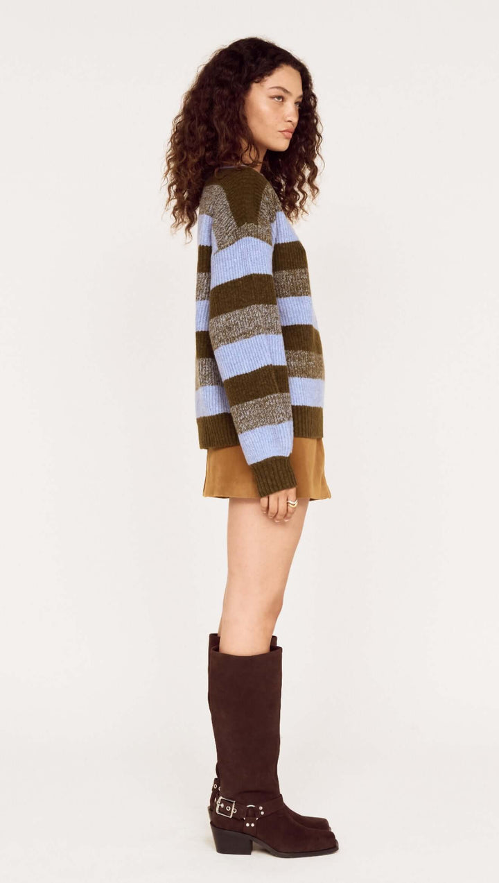Avia Boat Neck Knit - Blue/Stone Stripe