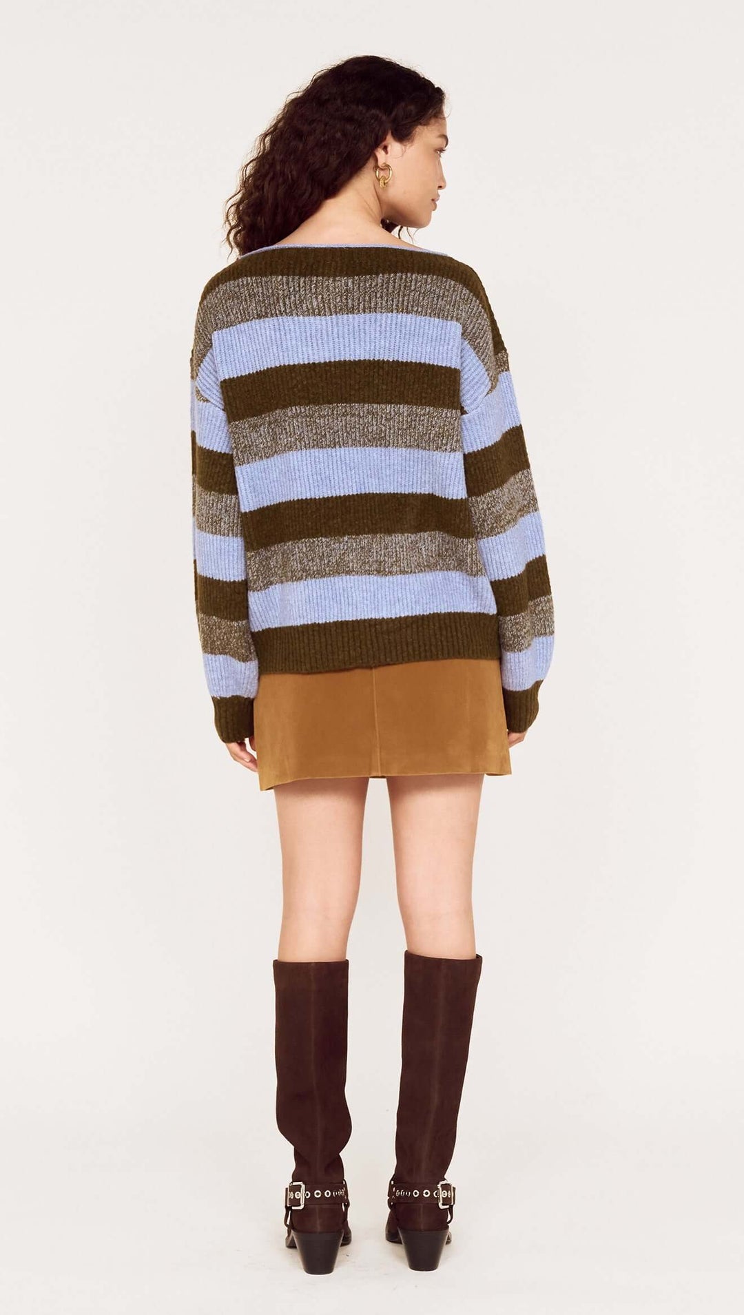 Avia Boat Neck Knit - Blue/Stone Stripe