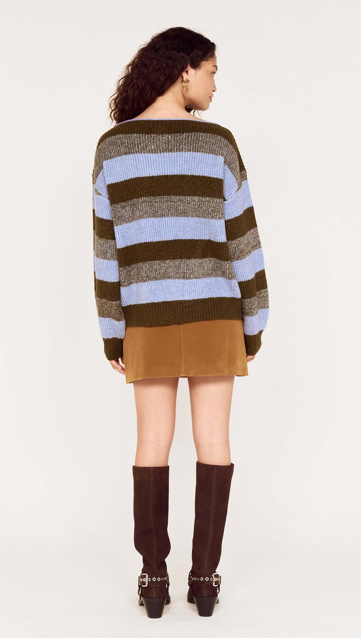 Avia Boat Neck Knit - Blue/Stone Stripe