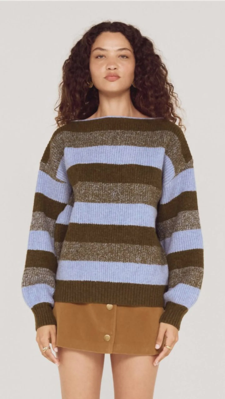 Avia Boat Neck Knit - Blue/Stone Stripe
