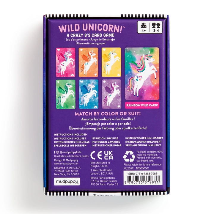 Card game with unicorn designs on cards and packaging