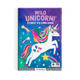 Card game box with a colorful unicorn design on a blue background