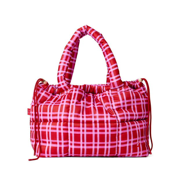 Red and white checkered bag on a white background