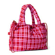 The Somewhere co Red and white plaid handbag on a white background