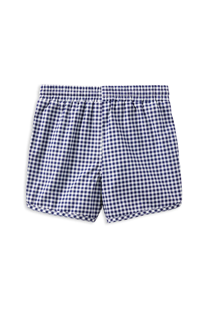 Milky Blue and white checkered shorts on a white background