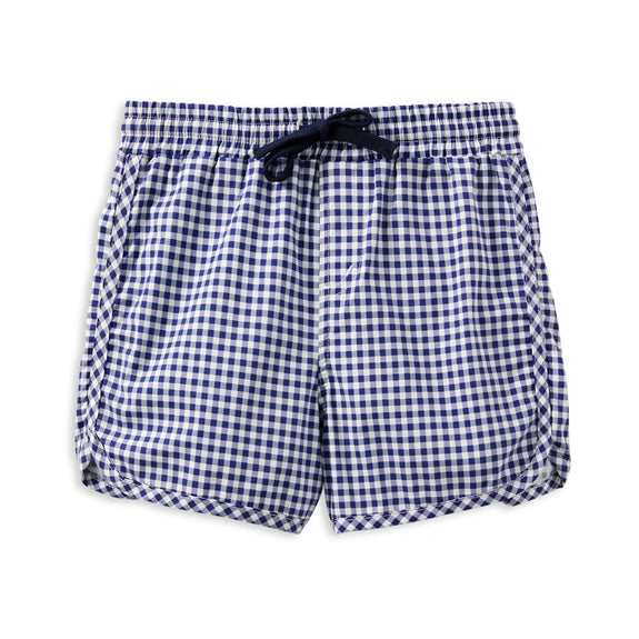 Milky Blue and white checkered shorts on a white background