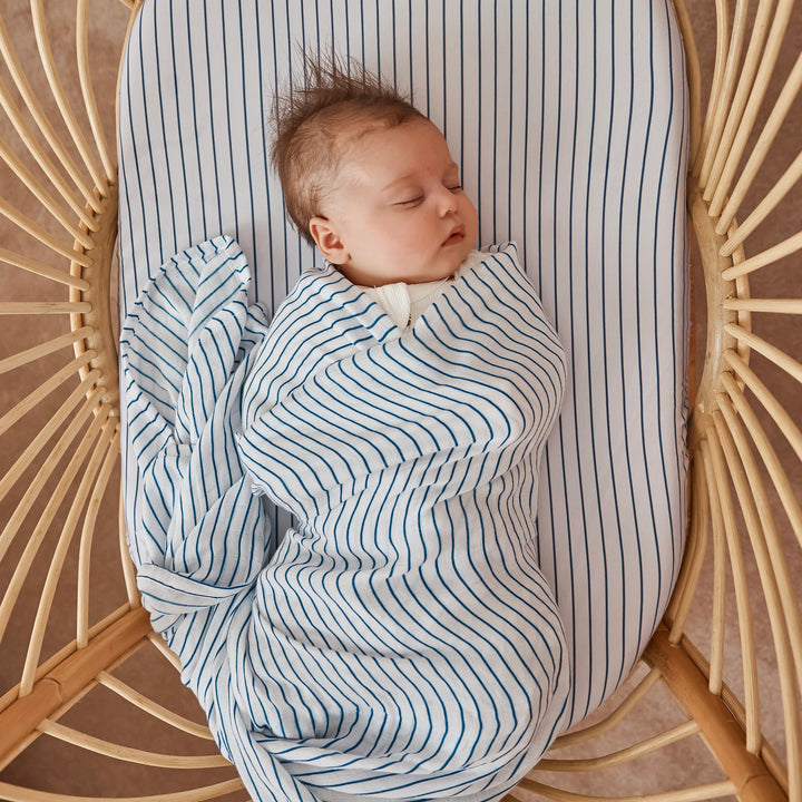 Navy Stripe Fitted Bassinet Sheet/Change Pad Cover | Fox & Fallow