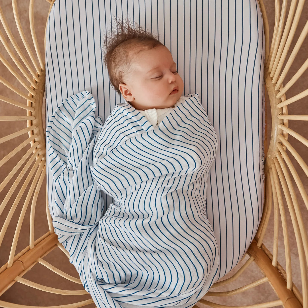 Navy Stripe Fitted Cot Sheet | Fox & Fallow