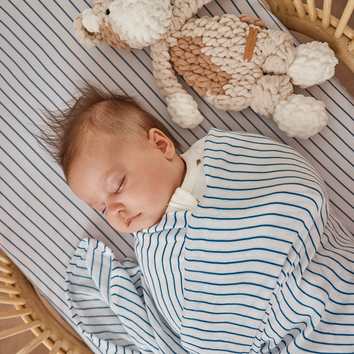 Navy Stripe Fitted Cot Sheet | Fox & Fallow