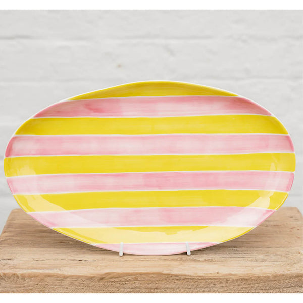 Small Oval Platter - Pink & Yellow stripes
