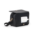 Pretty brave Black diaper bag with a transparent pocket containing tissues on a white background