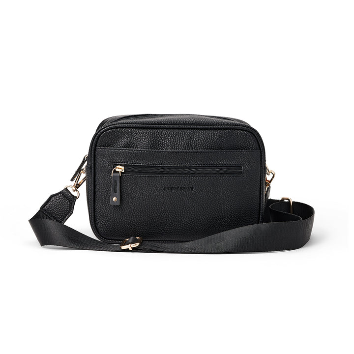 Pretty brave black crossbody  diaper bag on a white background