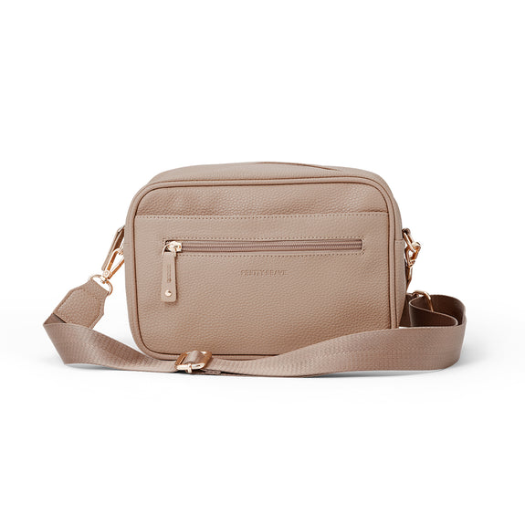 Pretty brave Beige crossbody nappy bag on a white background