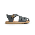 Navy pretty brave sandal with a brown sole on a white background