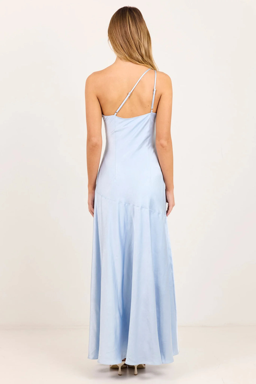 Prolific Ice Blue Satin One Shoulder Bias Slip Maxi Dress | Georgia Zoe