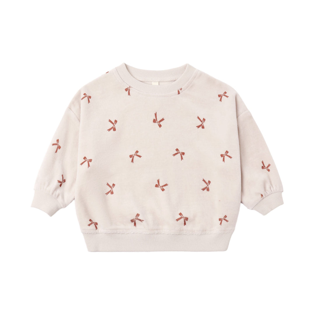 Velour Relaxed Sweatshirt Red Bows | Quincy Mae