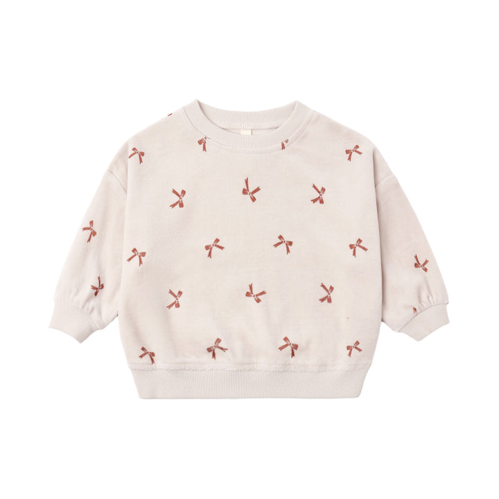 Velour Relaxed Sweatshirt Red Bows | Quincy Mae