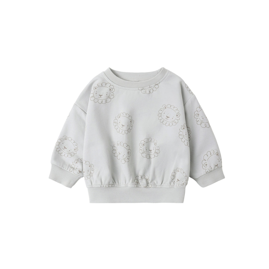Light gray sweatshirt with floral embroidery on a white background