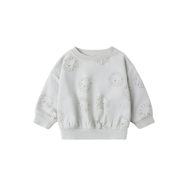 Light gray sweatshirt with floral embroidery on a white background
