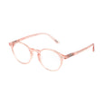 Pink eyeglasses on a white background