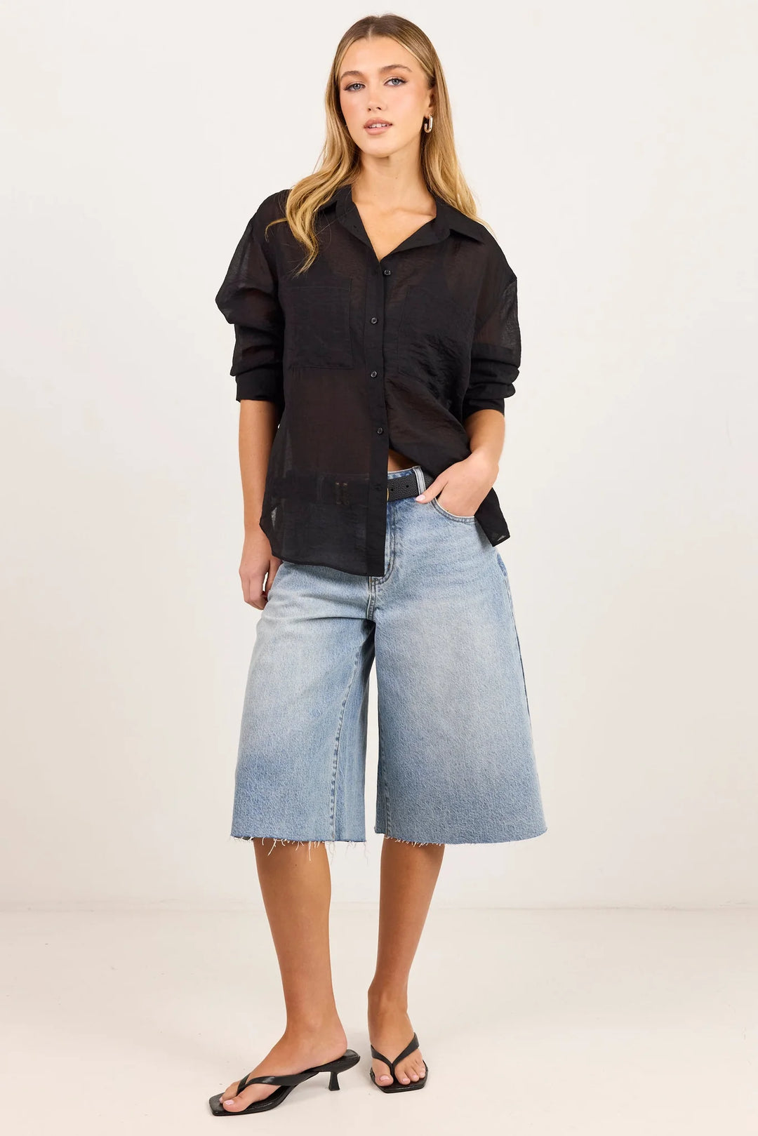 Reflex Black Semi Sheer Boyfriend Shirt | Stories Be Told