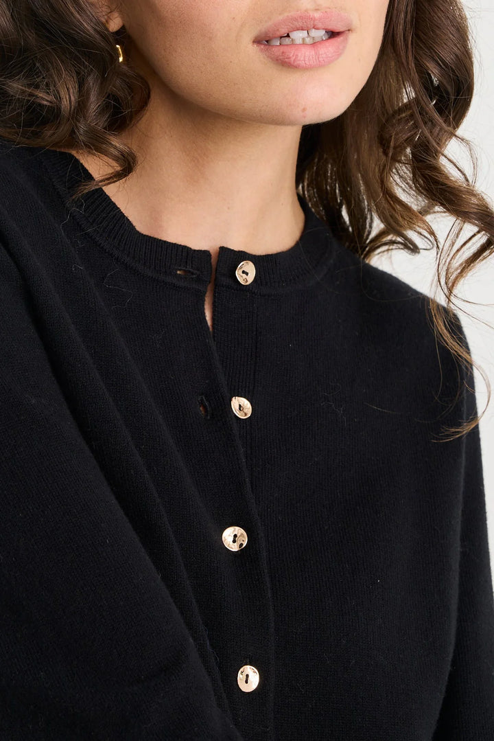 Replica Black Cotton Cashmere Crewneck Cardigan