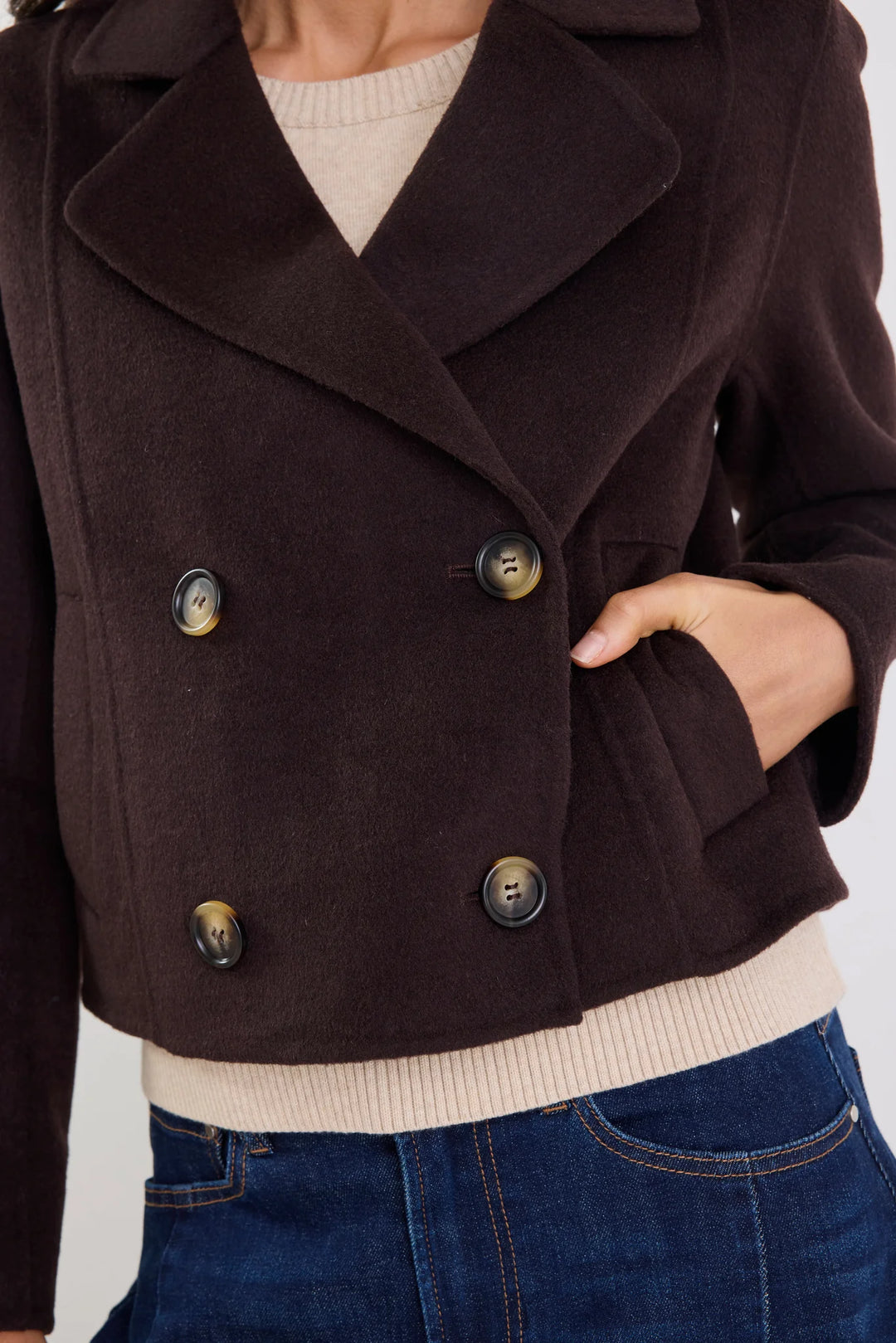 Reverie Chocolate Melton Double Breasted Peacoat