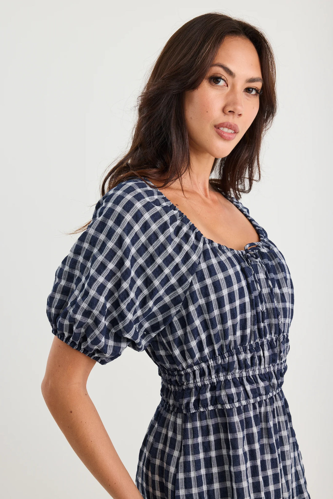 Ritual Ink Check Short Sleeve Poet Midi Dress