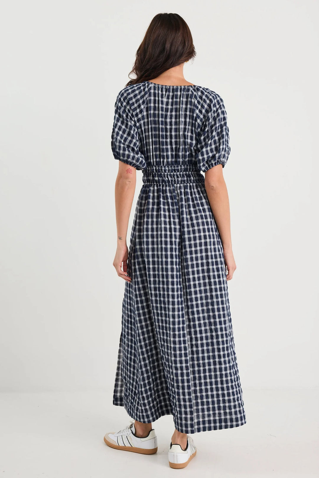 Ritual Ink Check Short Sleeve Poet Midi Dress