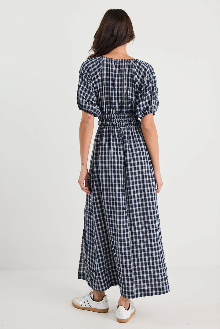Ritual Ink Check Short Sleeve Poet Midi Dress