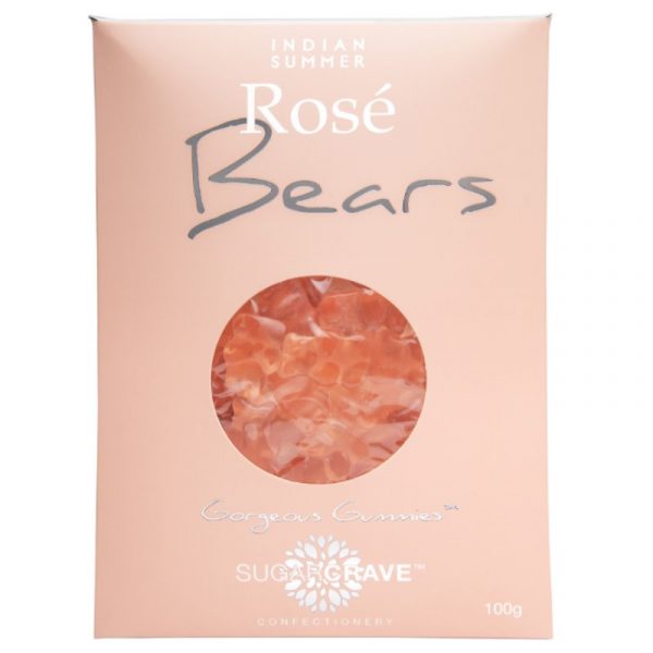Packaging of 'Indian Summer Rose Bears' with a pink background and visible brand name.