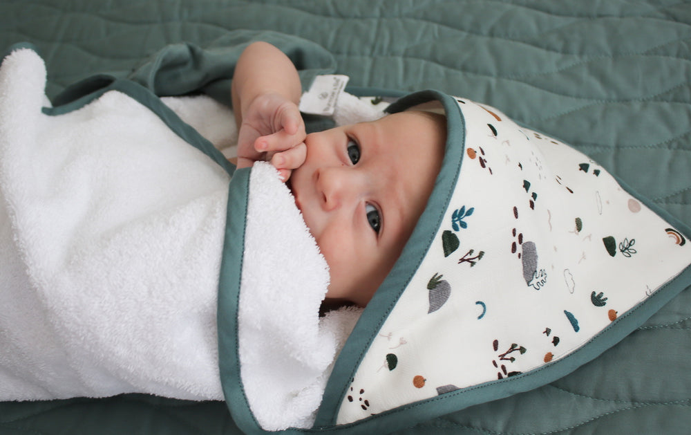 Burrow & Be baby hooded towel available from www.thecollectivenz.com