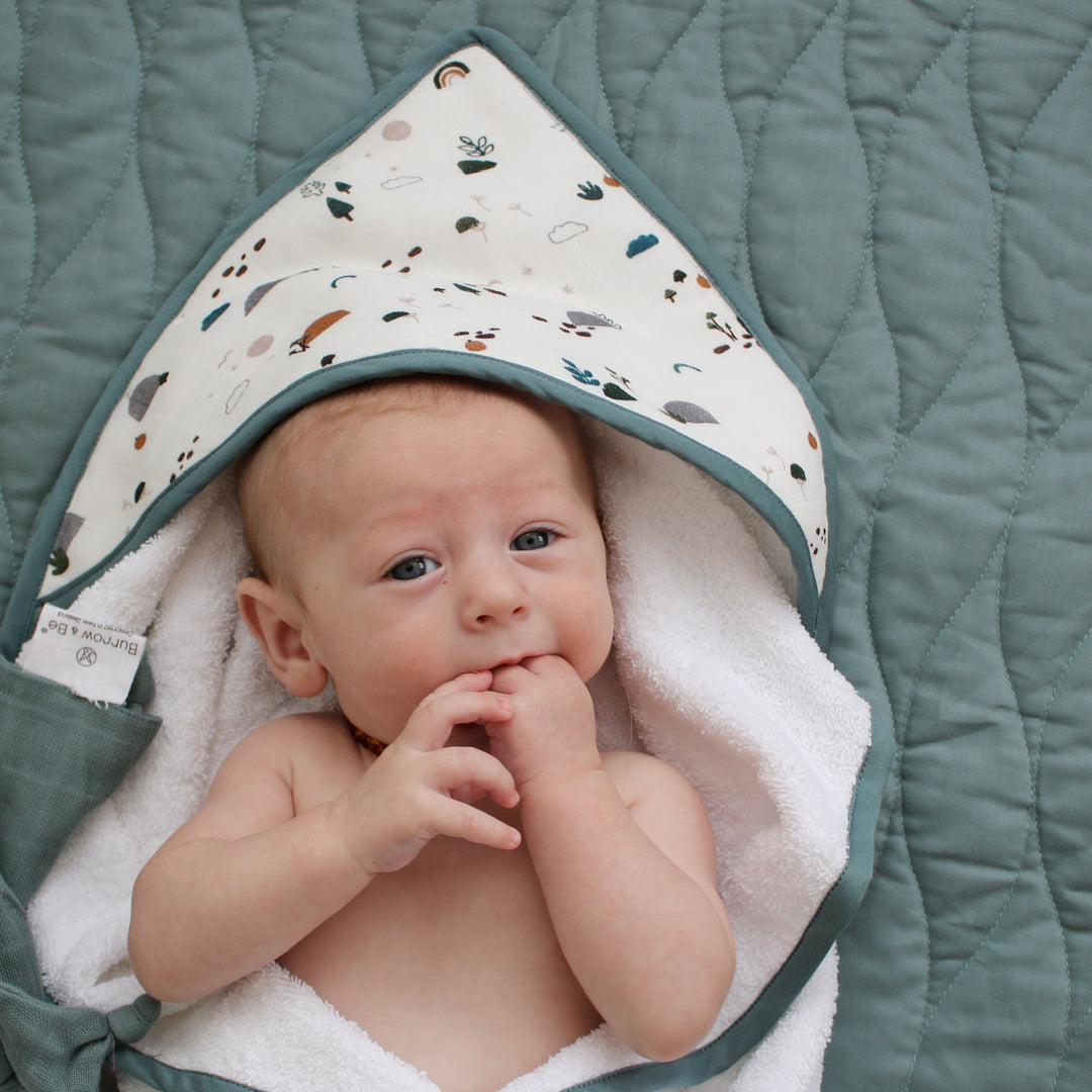 Burrow & Be baby hooded towel available from www.thecollectivenz.com