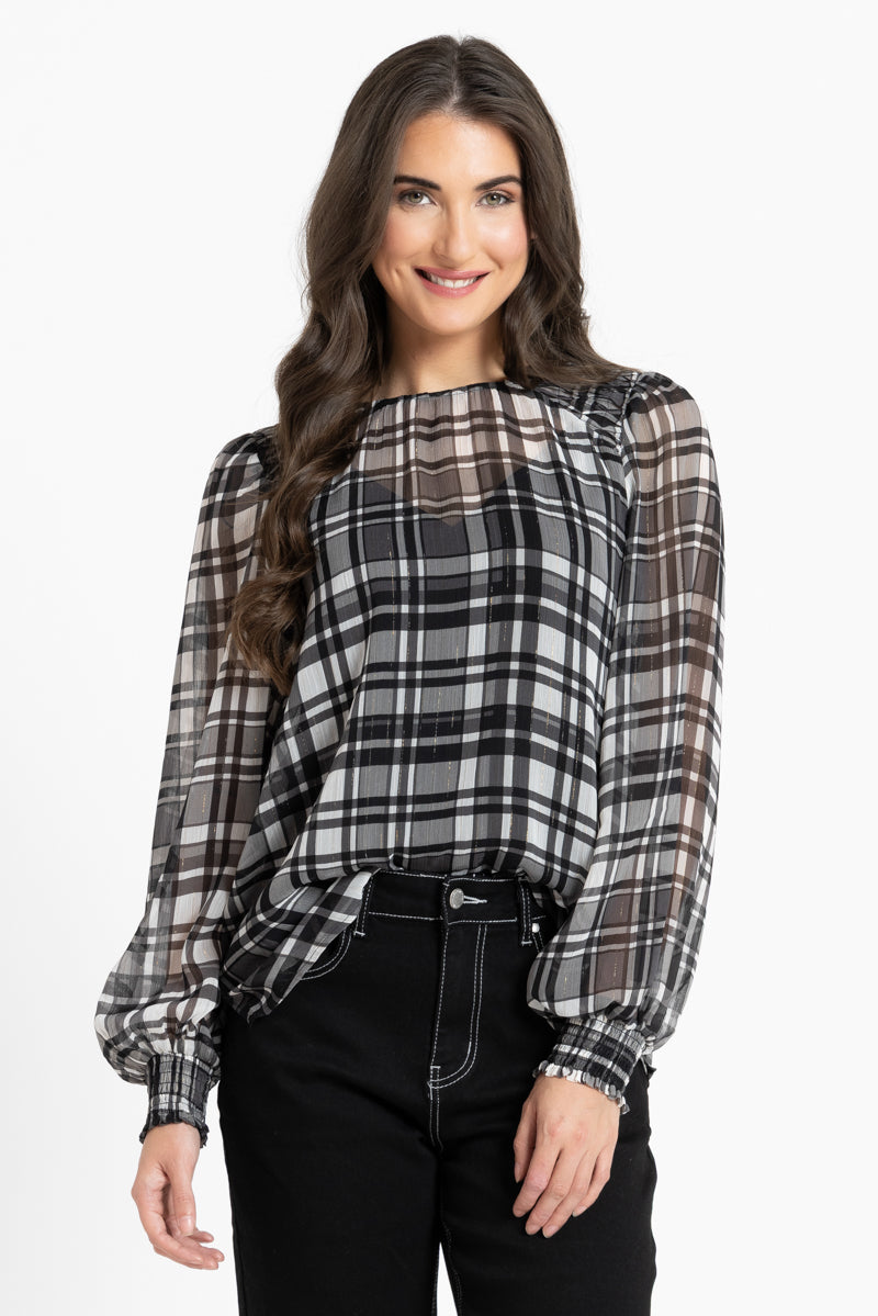 Seeking Lola Honey Comb Blouse - Black Lurex Check