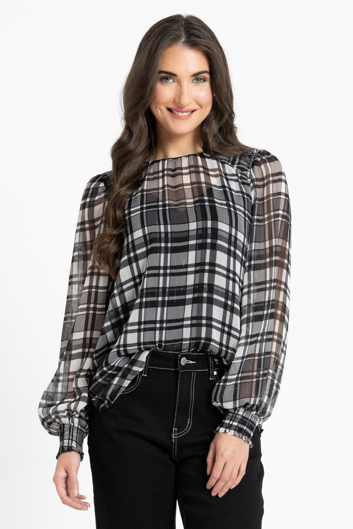 Seeking Lola Honey Comb Blouse - Black Lurex Check