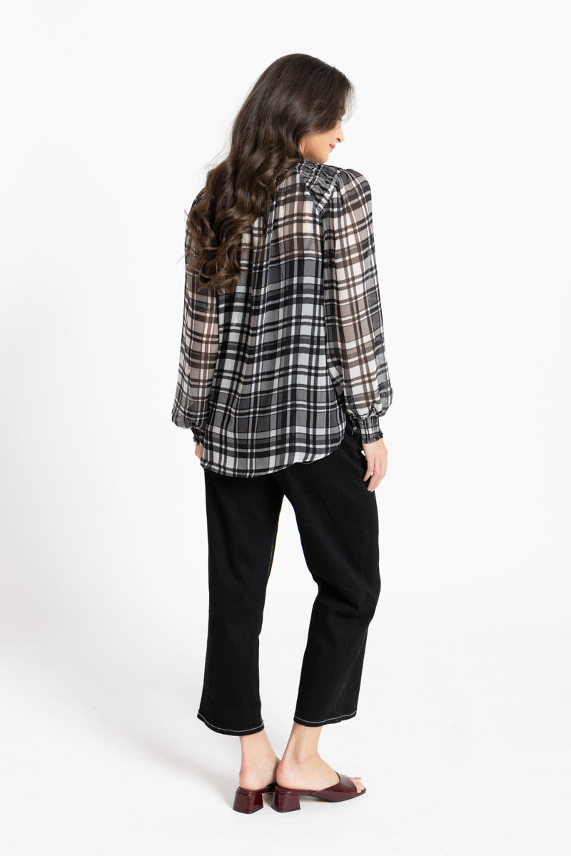 Seeking Lola Honey Comb Blouse - Black Lurex Check