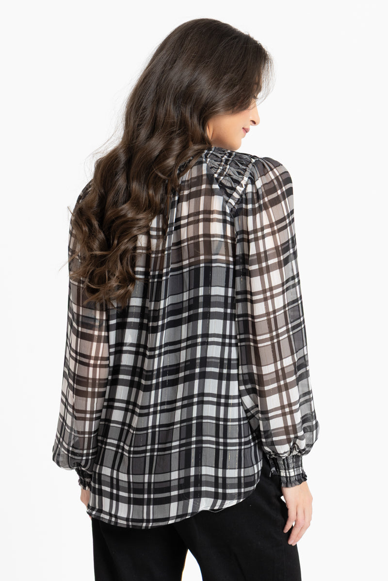 Seeking Lola Honey Comb Blouse - Black Lurex Check